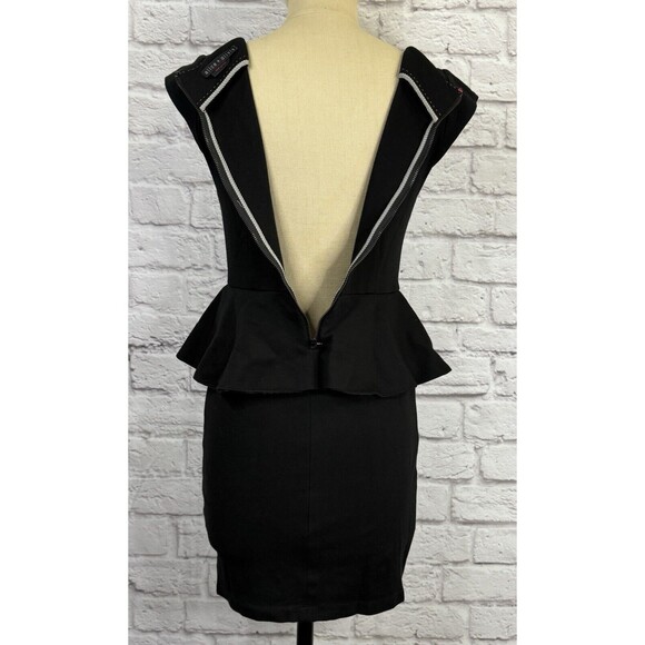 Alice + Olivia Black Dress SMALL Harmony Bateau Neck Knit Mini Dress Peplum - Picture 8 of 14